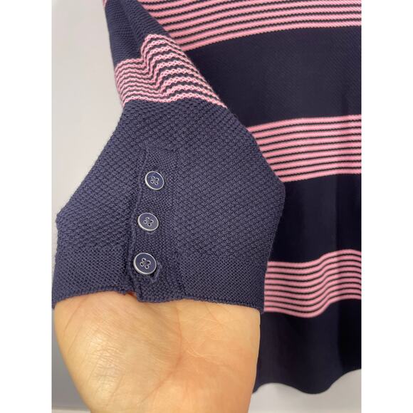 Talbots, Size Medium Petite, Navy & Pink Striped Lightweight Sweater, Scoop Neck - Picture 2 of 6